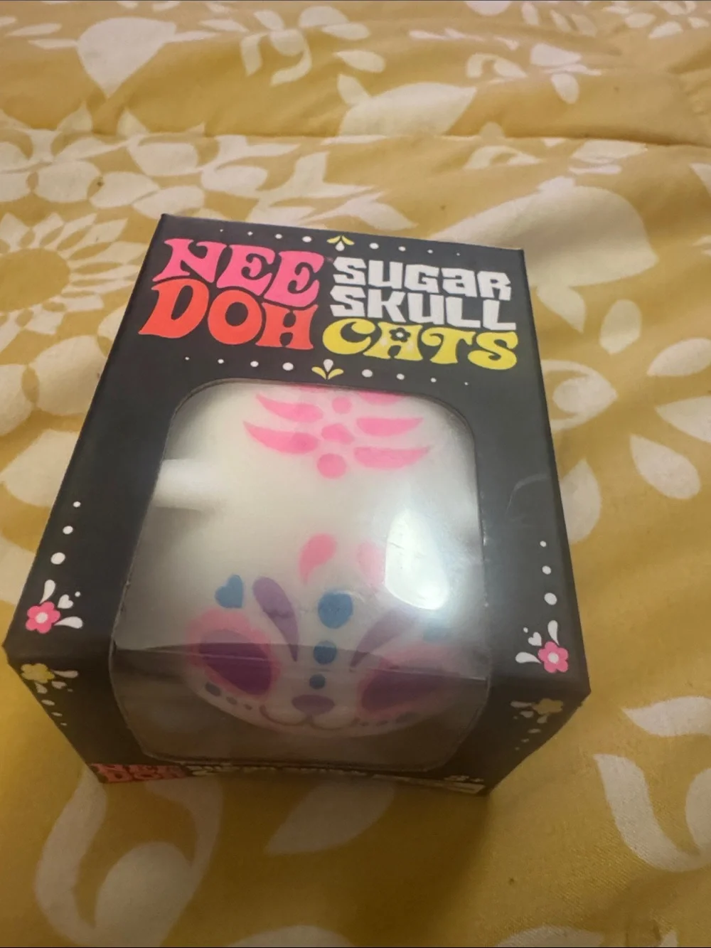 NeeDoh Sugar Skull Cats Squishy Toy - White & Pink